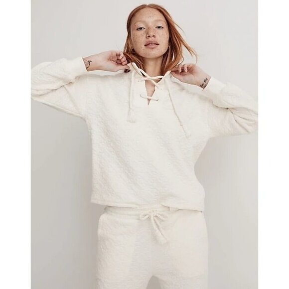 Madewell Quilted-Knit Lace-Up Mock Neck Sweatshirt White Women Small - Picture 2 of 13